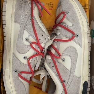 Off-White Sneakers with Red and Cream Accents